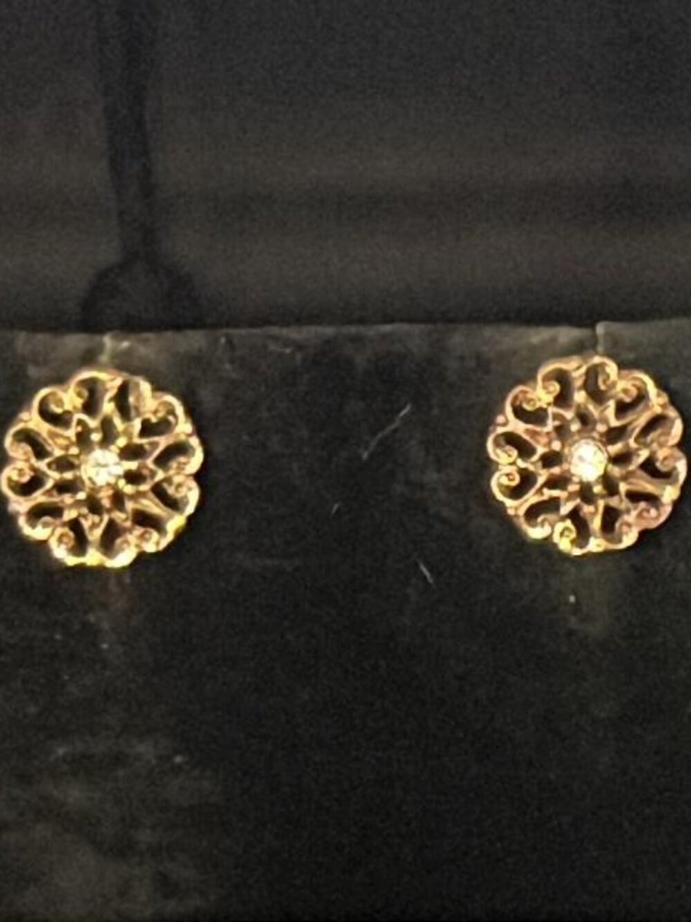 Gold Tone Filigree with Clear Center Stone Earrings
